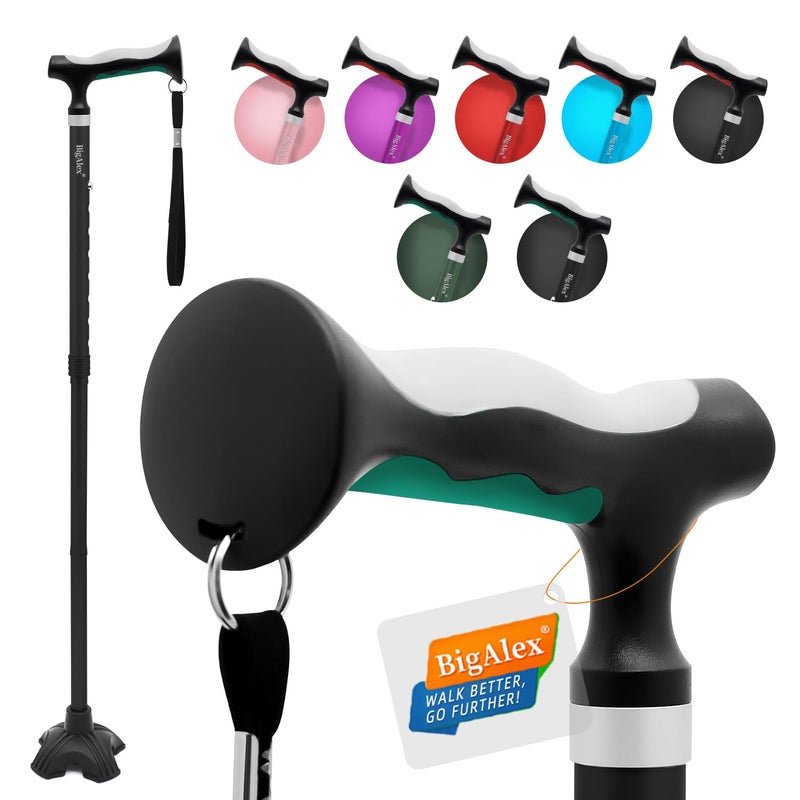 BigAlex Lightweight Collapsible Walking Cane with Soft Comfortable TPR Handle for Seniors and Elderly Adults Larger Handle for Comfort Adjustable Support Stick Portable Travel Aid for Men Women